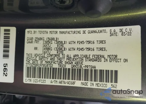 2022 Toyota Tacoma Double Cab from USA, damaged, VIN 3TYDZ5BN1NT010722